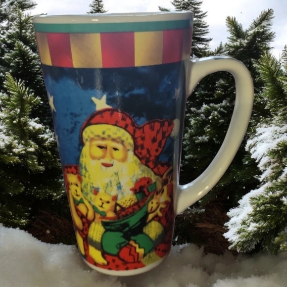 Vtg Susan Winget Christmas Santa Claus Coffee Mug Teddy Bear Cup 6" Tall 24 Oz - Picture 1 of 8
